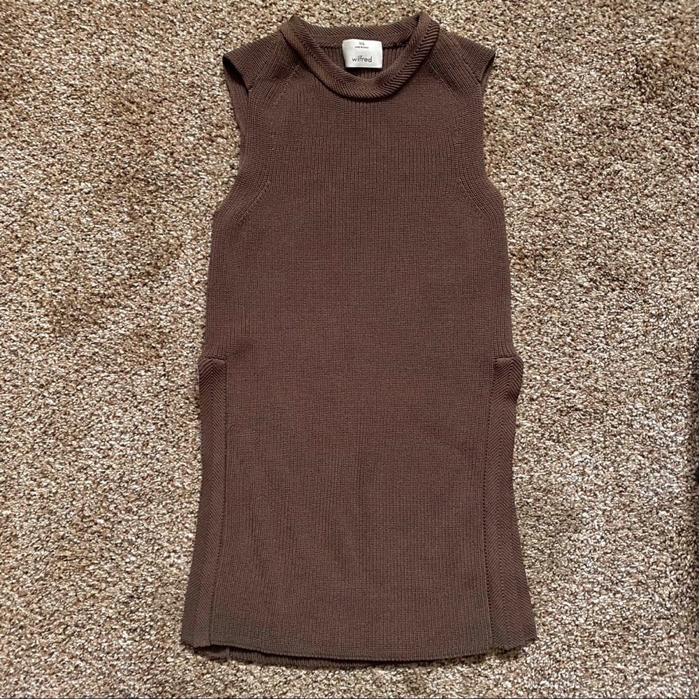 Aritzia Wilfred Palmier Sleeveless Tunic Knit Tank Brown XXS